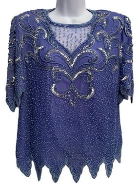 Vintage 80s Retro Glam Creative Touch Sequins & Bead Top